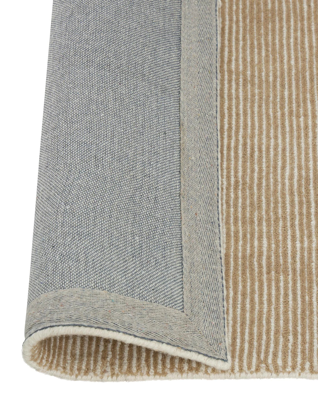 Remo Sand rug detail, striped NZ wool weave with cream border binding by Weave Home