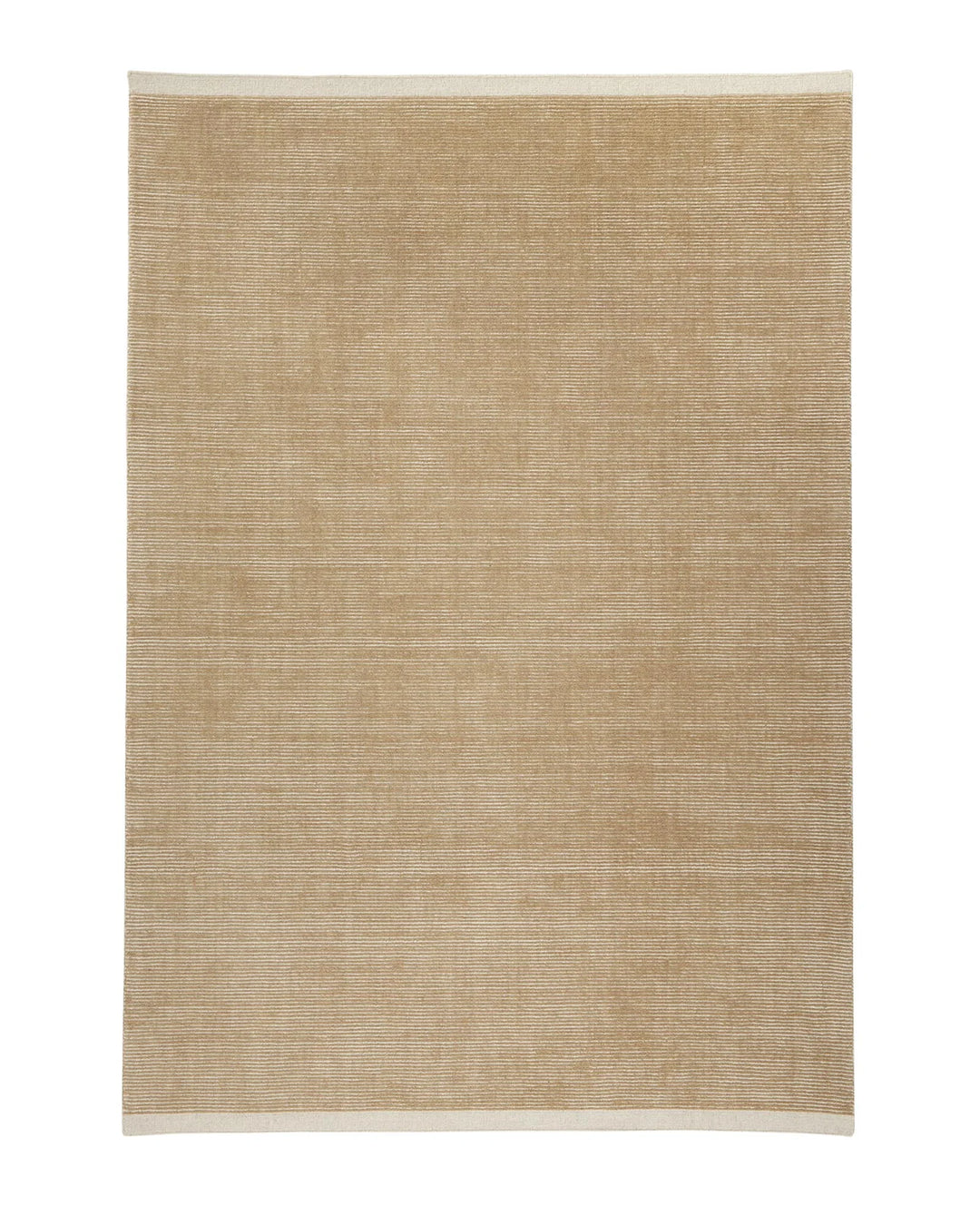 Remo Sand textured wool rug, 2x3m, with horizontal striped weave in sand and cream, cream border detail by Weave Home