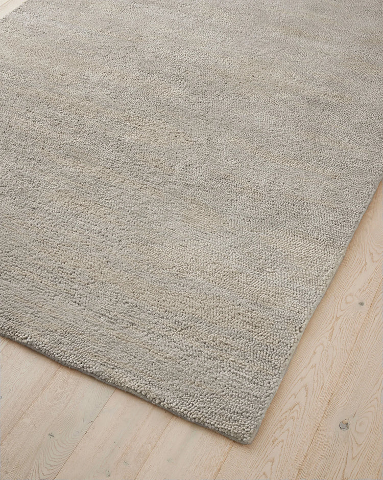 Valencia Cloud rug in light grey, corner detail showing plush woven NZ wool texture by Weave Home