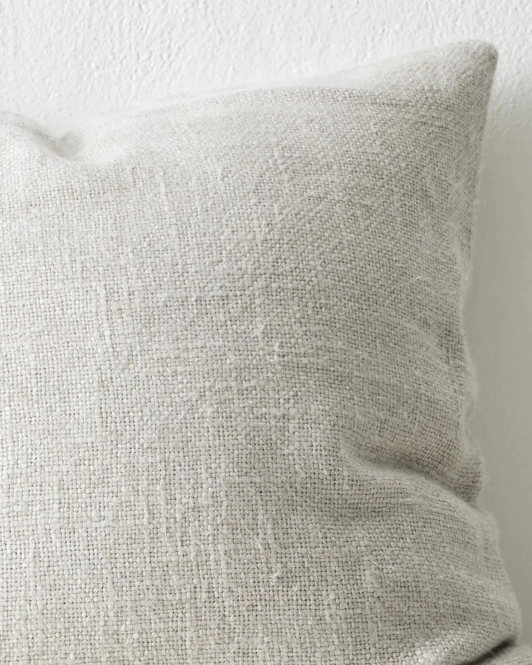 Domenica Glacier 50x50 cushion in pale grey linen-viscose blend with chunky textured weave, detail view by Weave Home