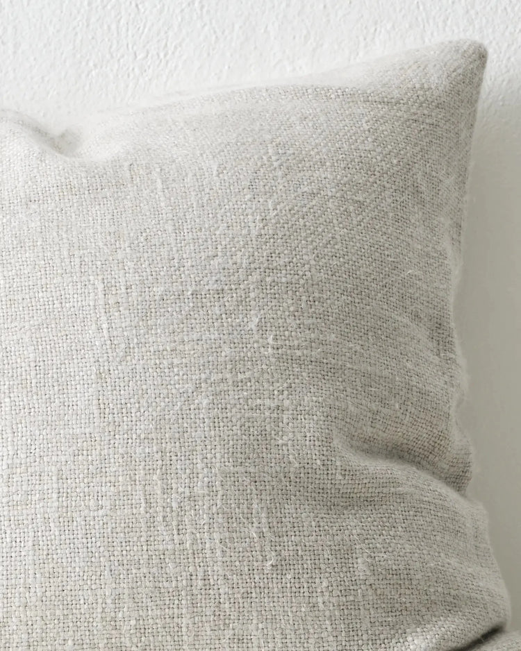 Domenica Glacier 50x50 cushion in pale grey linen-viscose blend with chunky textured weave, detail view by Weave Home