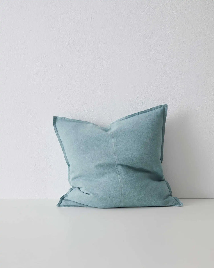 Como Mineral cushion cover 50x50cm, light blue European linen with envelope closure detail, by Weave Home