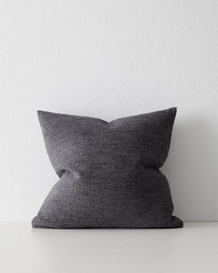 Laurent Shadow 50x50 textured viscose blend cushion with knife edge in dark blue-grey by Weave Home