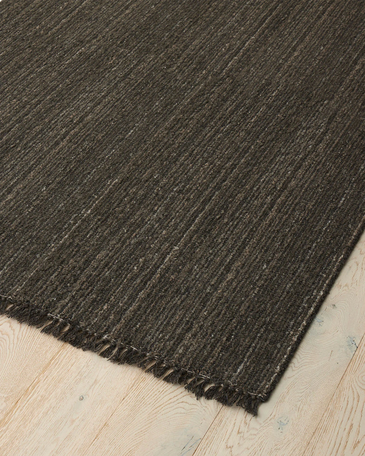 Puglia Pigeon textured rug in deep brown with light woven threads, chunky weave detail and fringe edge, 200x300cm by Weave Home