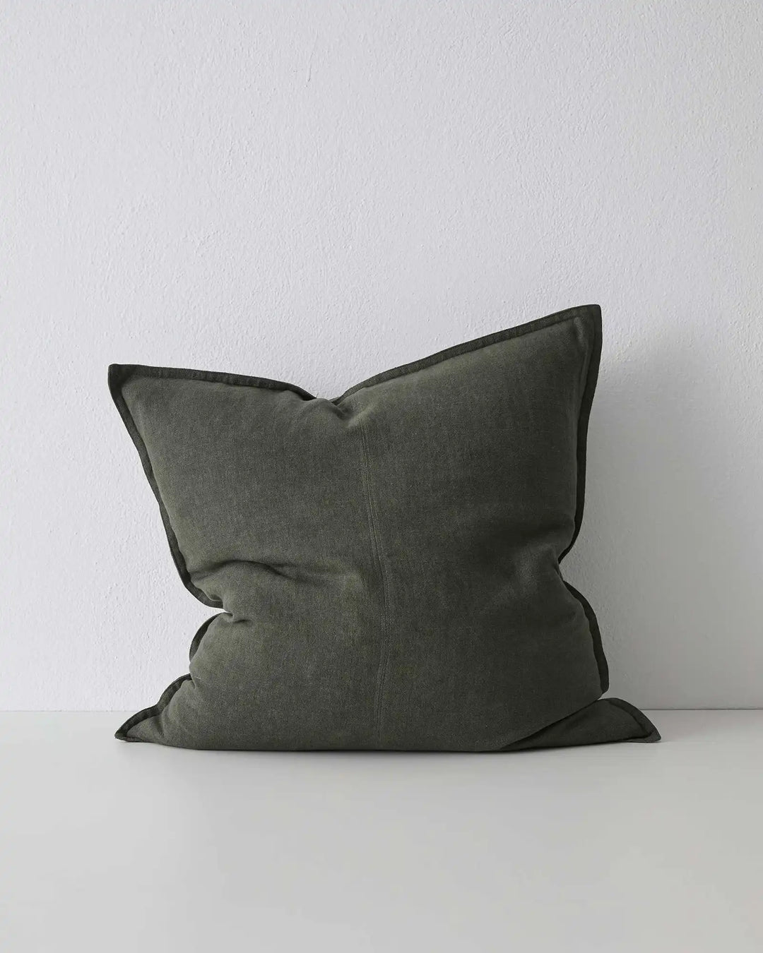 Como Khaki linen cushion 60x60cm with contrasting piping edge detail, stonewashed European linen by Weave Home