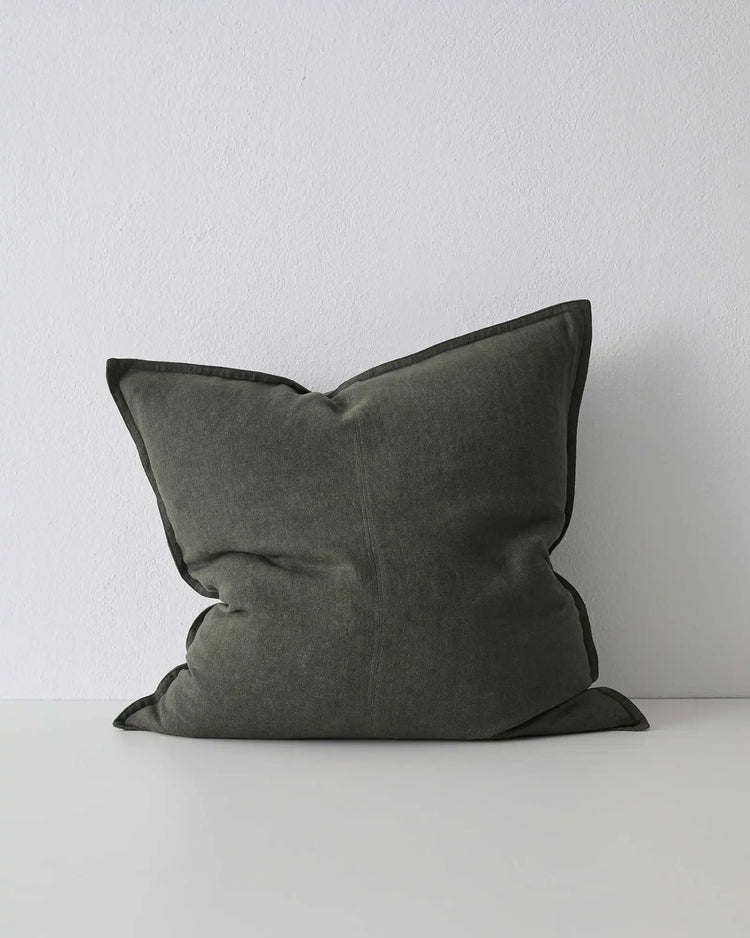 Como Khaki linen cushion 60x60cm with contrasting piping edge detail, stonewashed European linen by Weave Home