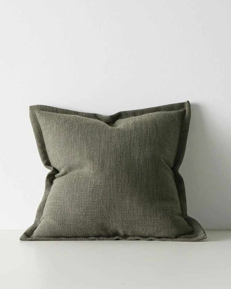 Figlio Kale cushion 50x50cm in forest green chunky woven polyester with self-coloured border by Weave Home