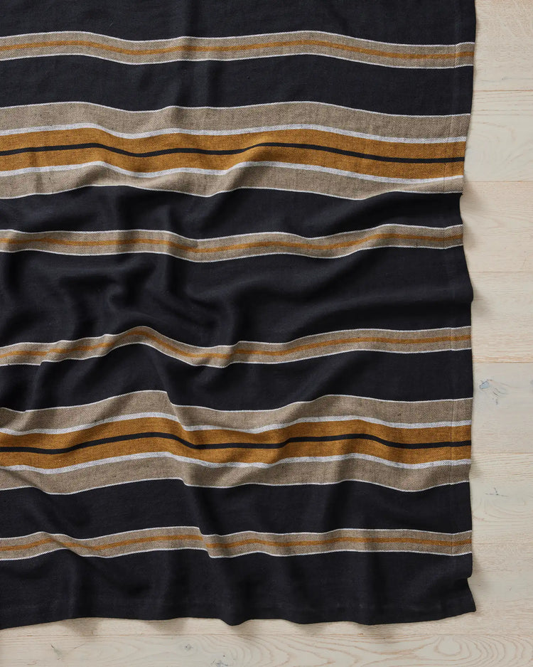 Franco Shadow throw in navy, orange and white stripes, 100% European linen twill weave with aero finish by Weave Home