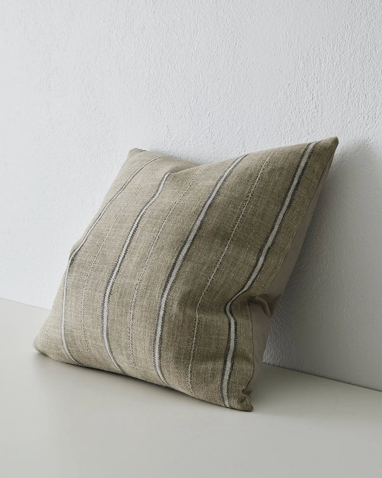 Isola Fog woven cushion, 50x50cm, neutral cotton blend with vertical striped detail and knife edge seam by Weave Home