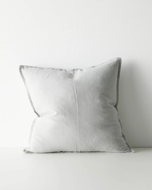 Como Haze 50x50cm linen cushion cover in light grey with contrast piping detail, by Weave Home