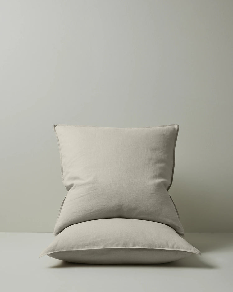 Ravello Pillowcase Set Bone in Euro size, French Flax Linen with top-stitched flanged edge detail by Weave Home