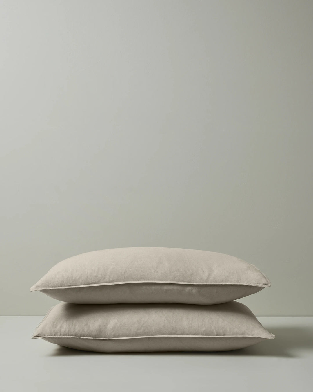 Ravello Pillowcase Set in Bone, King size European linen with top-stitched flanged edge, stacked pair by Weave Home