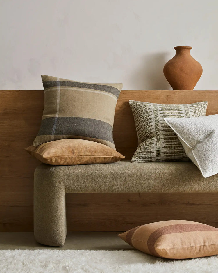 Dante Caper linen cushion, soft green check pattern with stripe detail, 50x50cm by Weave Home