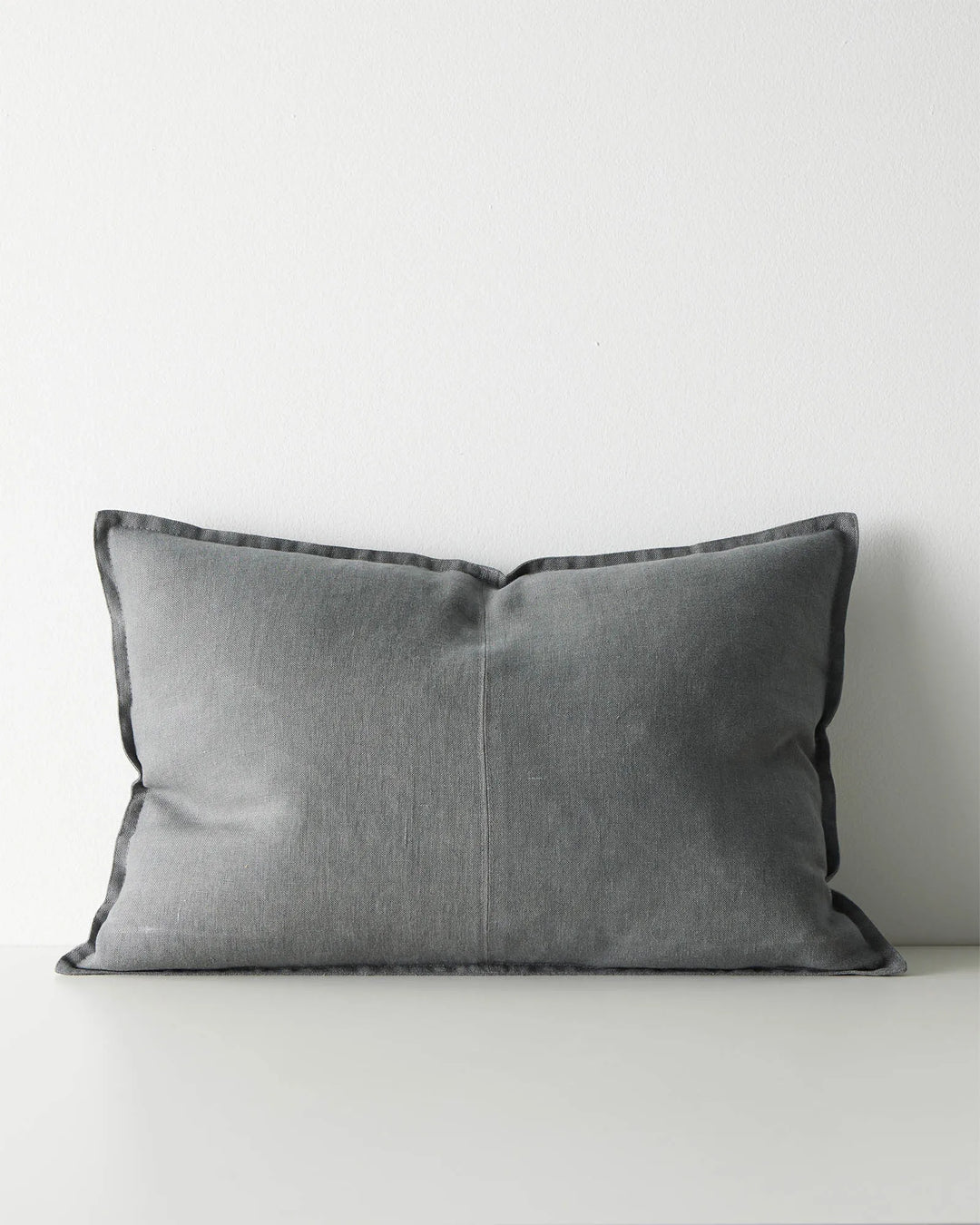Como Steel lumbar cushion 40x60cm, light blue-grey European linen with piped edge detail, front view by Weave Home