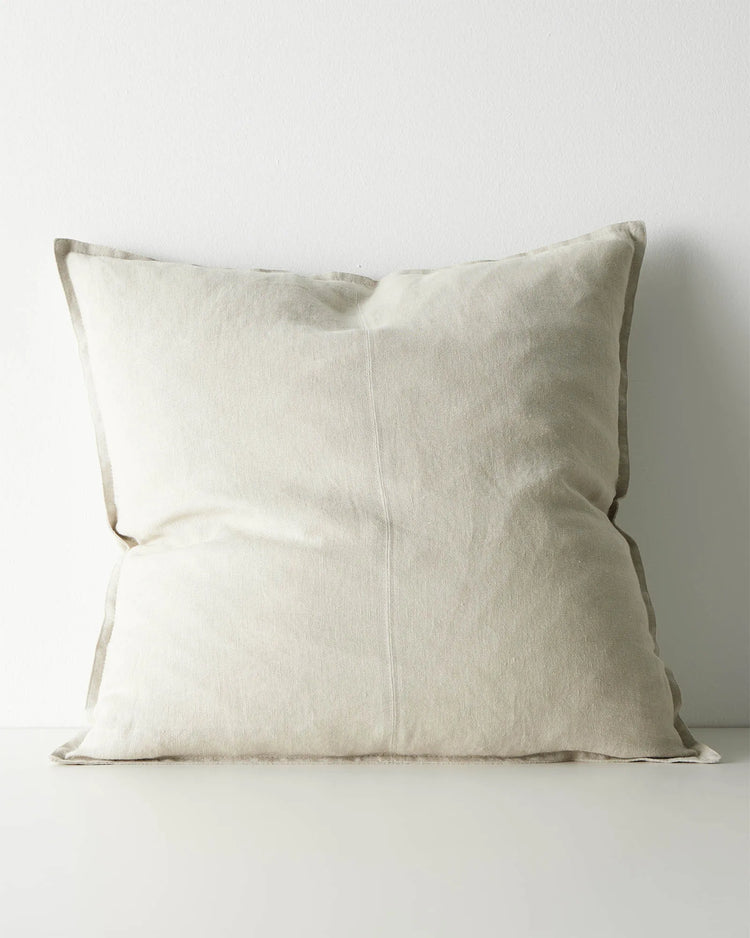 Como Oatmeal 60x60 linen cushion cover, stonewashed European linen with tailored seams, front view by Weave Home