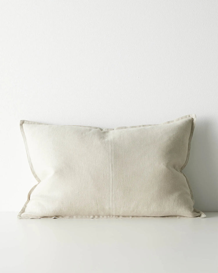 Como Oatmeal linen cushion with blanket stitch seaming, 40x60cm lumbar size by Weave Home