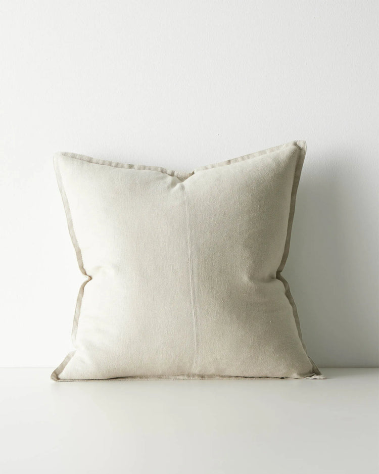 Como Oatmeal linen cushion 50x50cm, stonewashed European linen with piping seam detail, by Weave Home