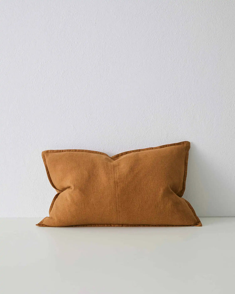 Como Spice linen lumbar cushion 40x60cm in burnt orange, stonewashed European linen with piped edges by Weave Home