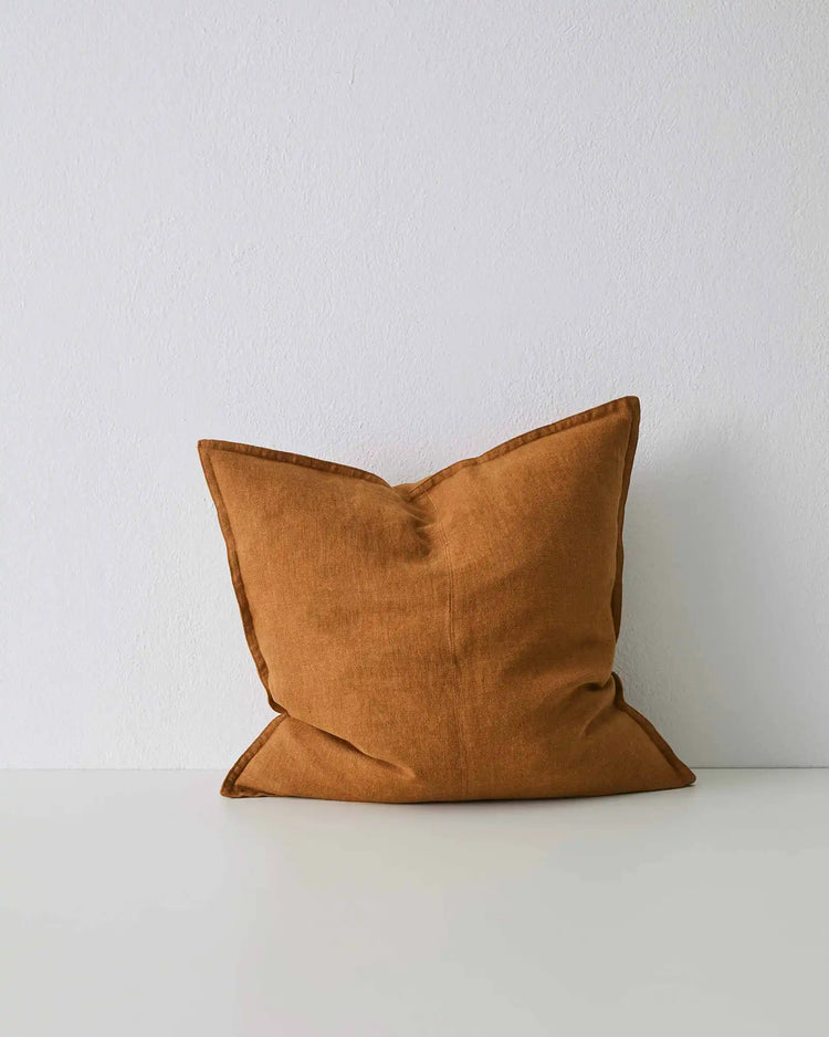 Como Spice linen cushion 50x50cm in burnt orange, European linen with piped edge detail by Weave Home