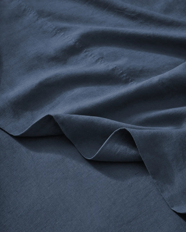Ravello Flat Sheet in Denim, soft European linen with relaxed, aero-finished weave texture by Weave Home