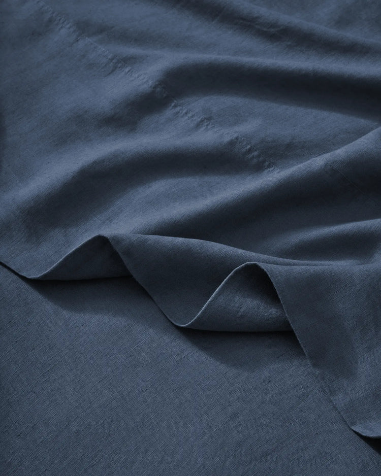 Ravello Flat Sheet in Denim, soft European linen with relaxed, aero-finished weave texture by Weave Home