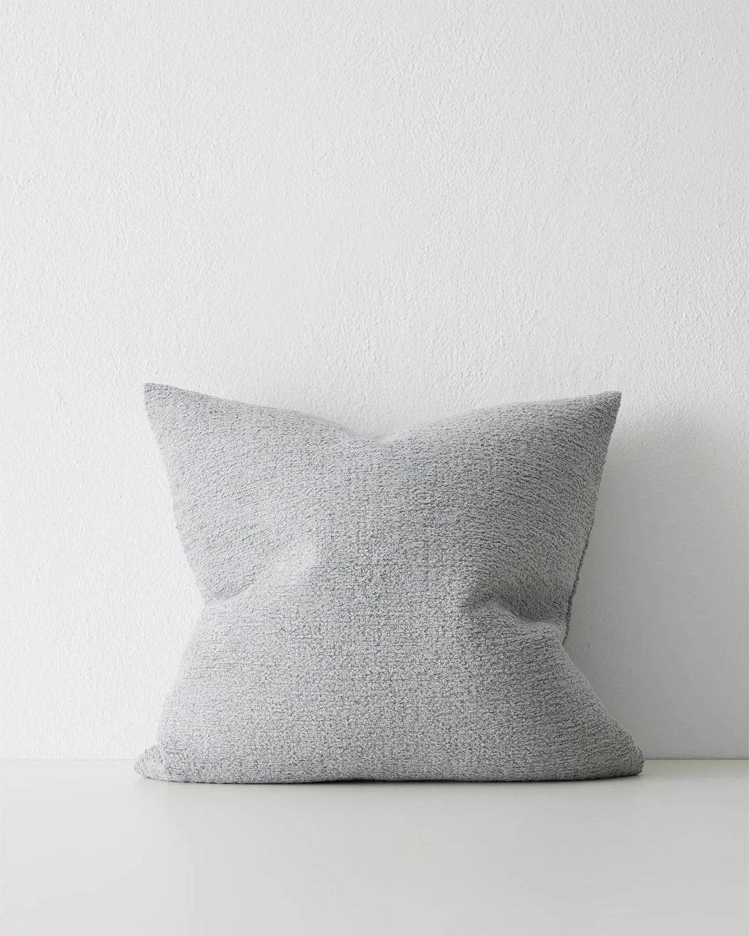 Laurent Mist 50x50 textured viscose blend cushion in pale grey with knife edge, by Weave Home