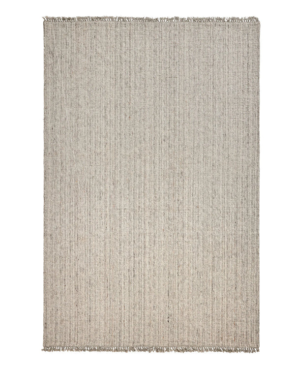 Puglia Fox rug in ivory with grey tones, 2m x 3m, chunky woven polyester-wool blend with fringe border by Weave Home