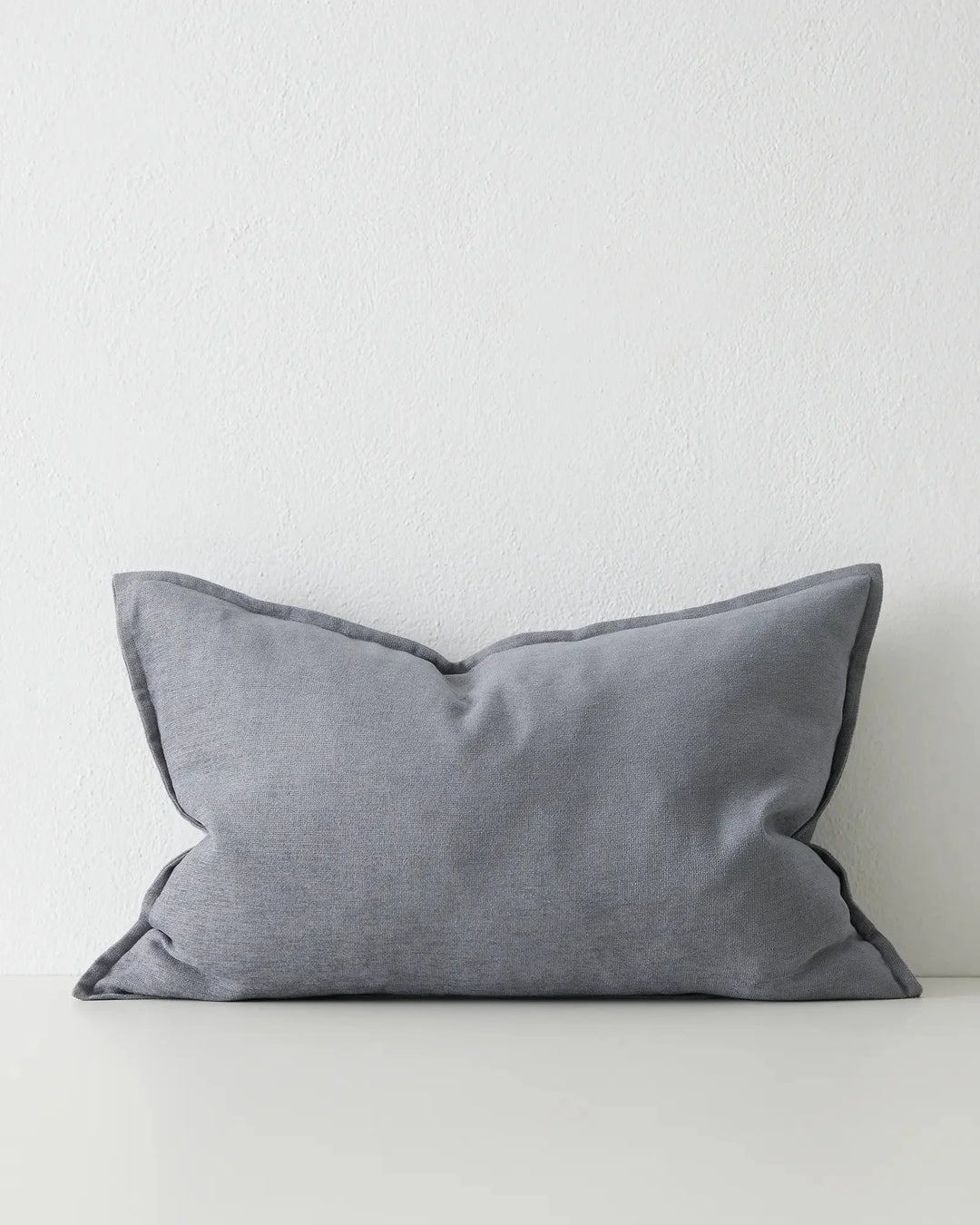 Fiore Denim lumbar cushion 40x60cm, soft washed blue linen viscose blend with self-piped edges by Weave Home