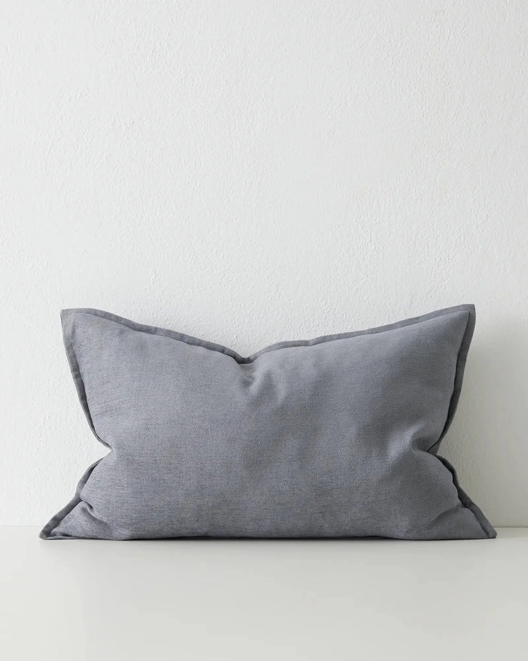 Fiore Denim lumbar cushion 40x60cm, soft washed blue linen viscose blend with self-piped edges by Weave Home
