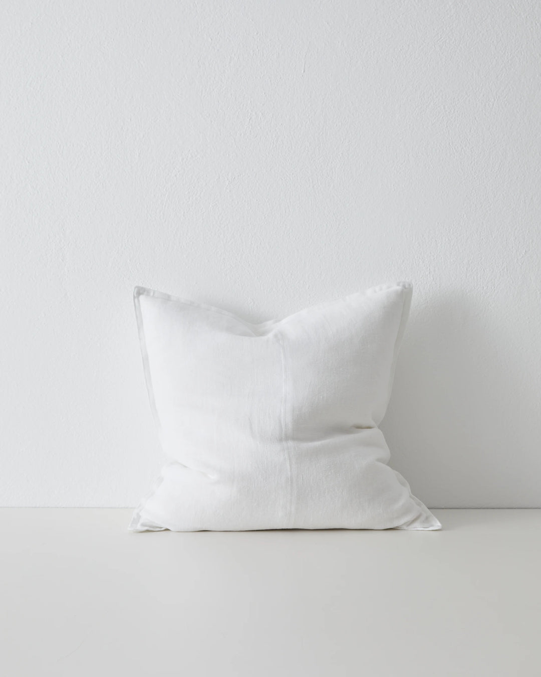 Como Snow linen cushion 50x50, European linen stonewashed white with feathered edges, by Weave Home