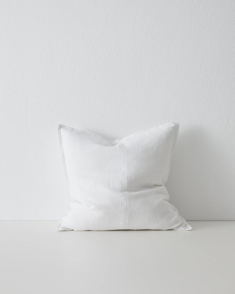 Como Snow linen cushion 50x50, European linen stonewashed white with feathered edges, by Weave Home