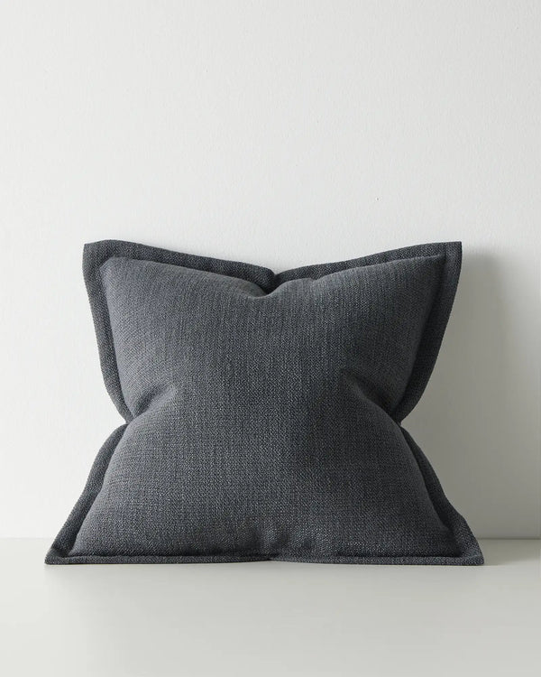Figlio Midnight 50x50 cushion in denim blue polyester with chunky woven texture and knife-edge seam by Weave Home