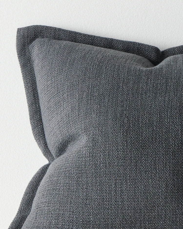 Figlio Midnight cushion close-up showing chunky woven texture in denim blue, 50x50cm by Weave Home