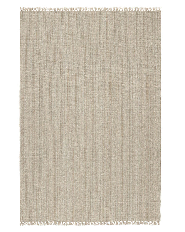 Puglia Hemp rug, 2m x 3m, textured wool-polyester blend with chunky woven weave and fringe border in calming beige by Weave Home
