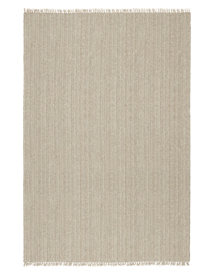 Puglia Hemp rug, 2m x 3m, textured wool-polyester blend with chunky woven weave and fringe border in calming beige by Weave Home