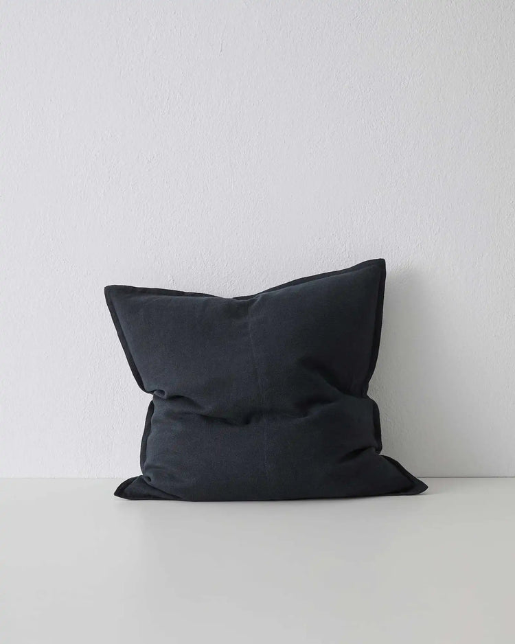 Como Shadow linen cushion in black, 50x50cm, stonewashed European linen with soft matte finish by Weave Home