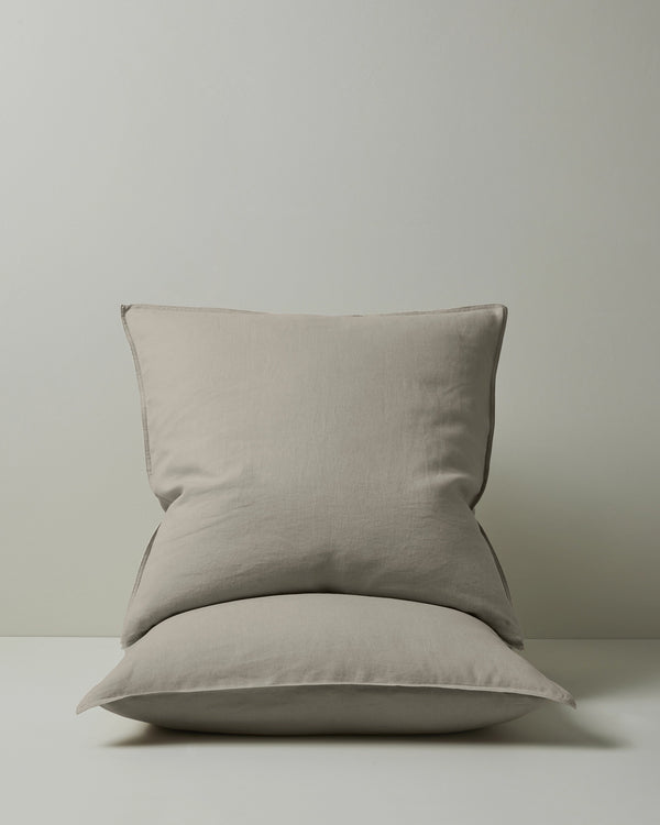 Ravello Pillowcase Set in Pebble, Euro size, European linen with top-stitched flanged edge by Weave Home