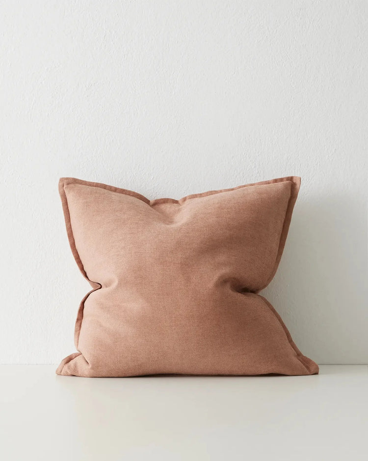 Fiore Clay 50x50cm cushion in linen viscose blend with piping detail, front view by Weave Home