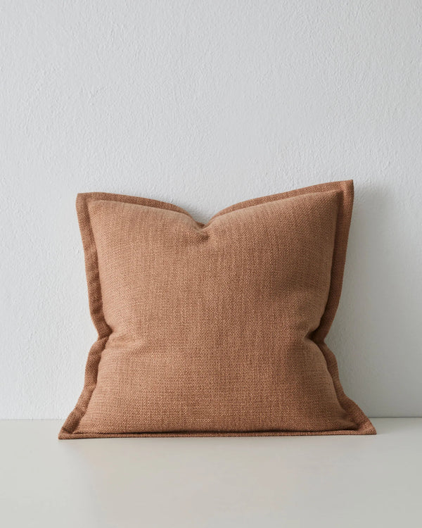 Figlio Terra 50x50 cushion in warm tan with chunky woven texture and double flange border by Weave Home