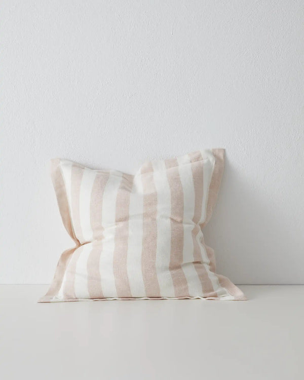 Vito Blush linen cushion in soft dusty pink and cream stripes, 50x50cm with yarn-dyed four centimetre stripe design by Weave Home