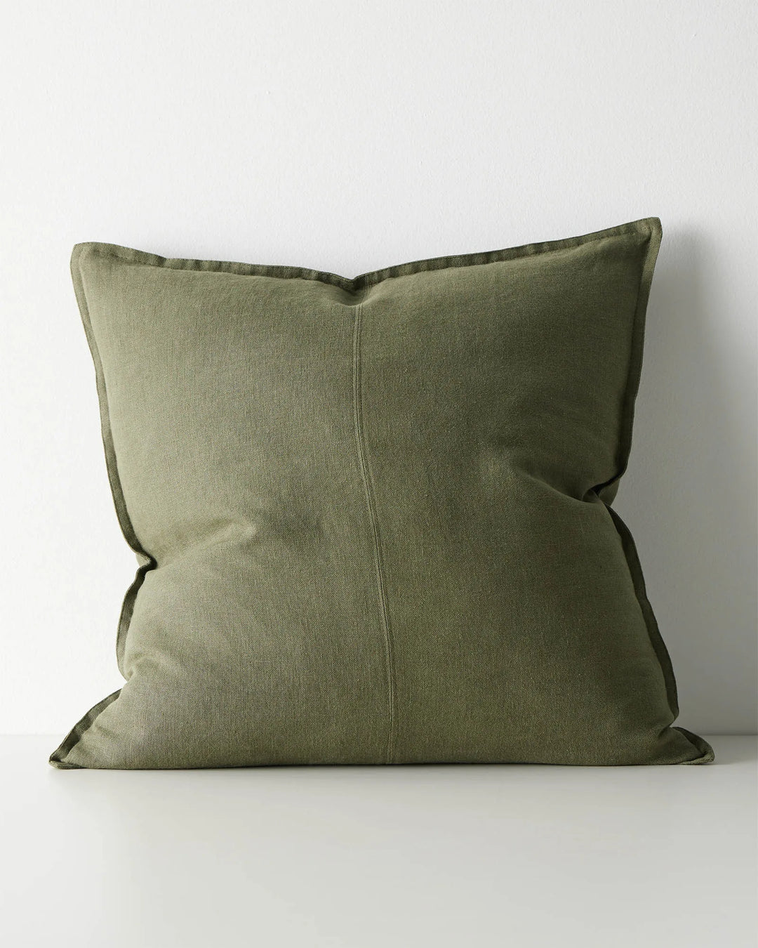 Como Jungle cushion cover, 60x60cm, stonewashed European linen in sage green with tonal piping by Weave Home