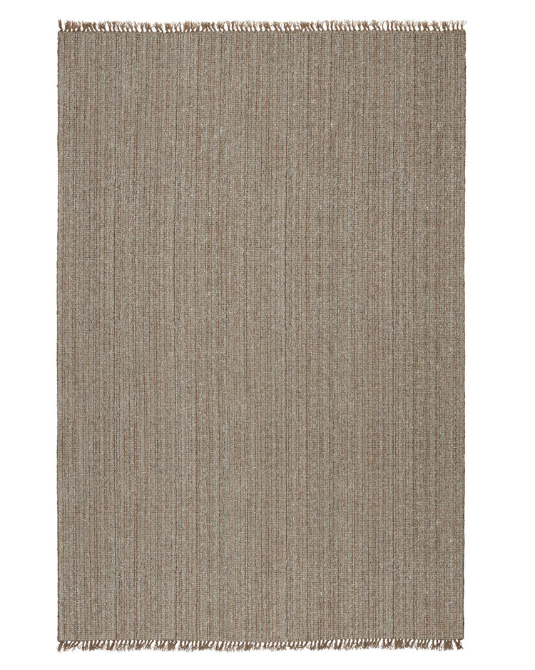 Puglia Taupe 2m x 3m textured wool-polyester blend rug with chunky woven design and fringe border by Weave Home