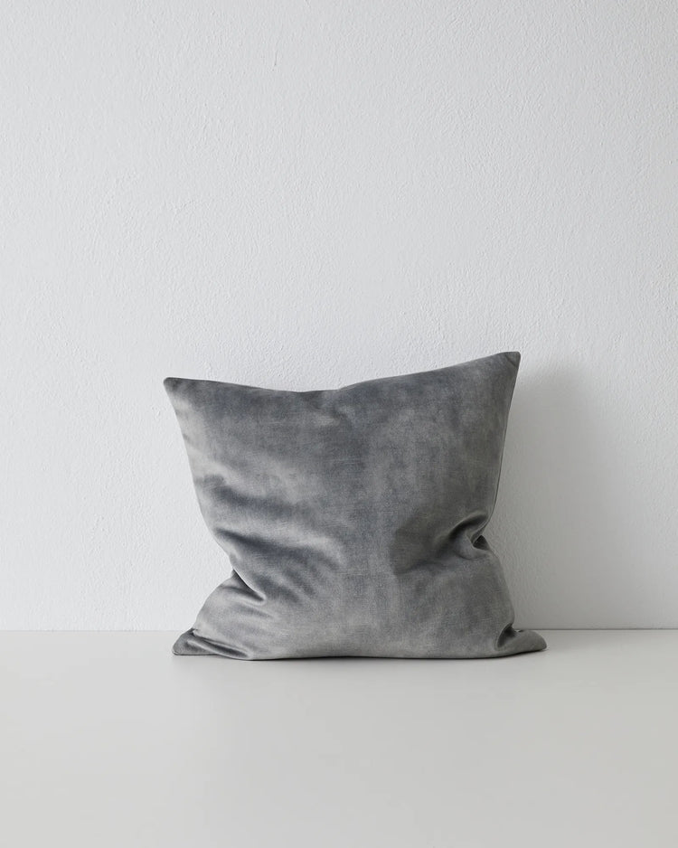 Ava Steel 50x50cm cushion in smoky grey polyester with soft velvet-like texture by Weave Home