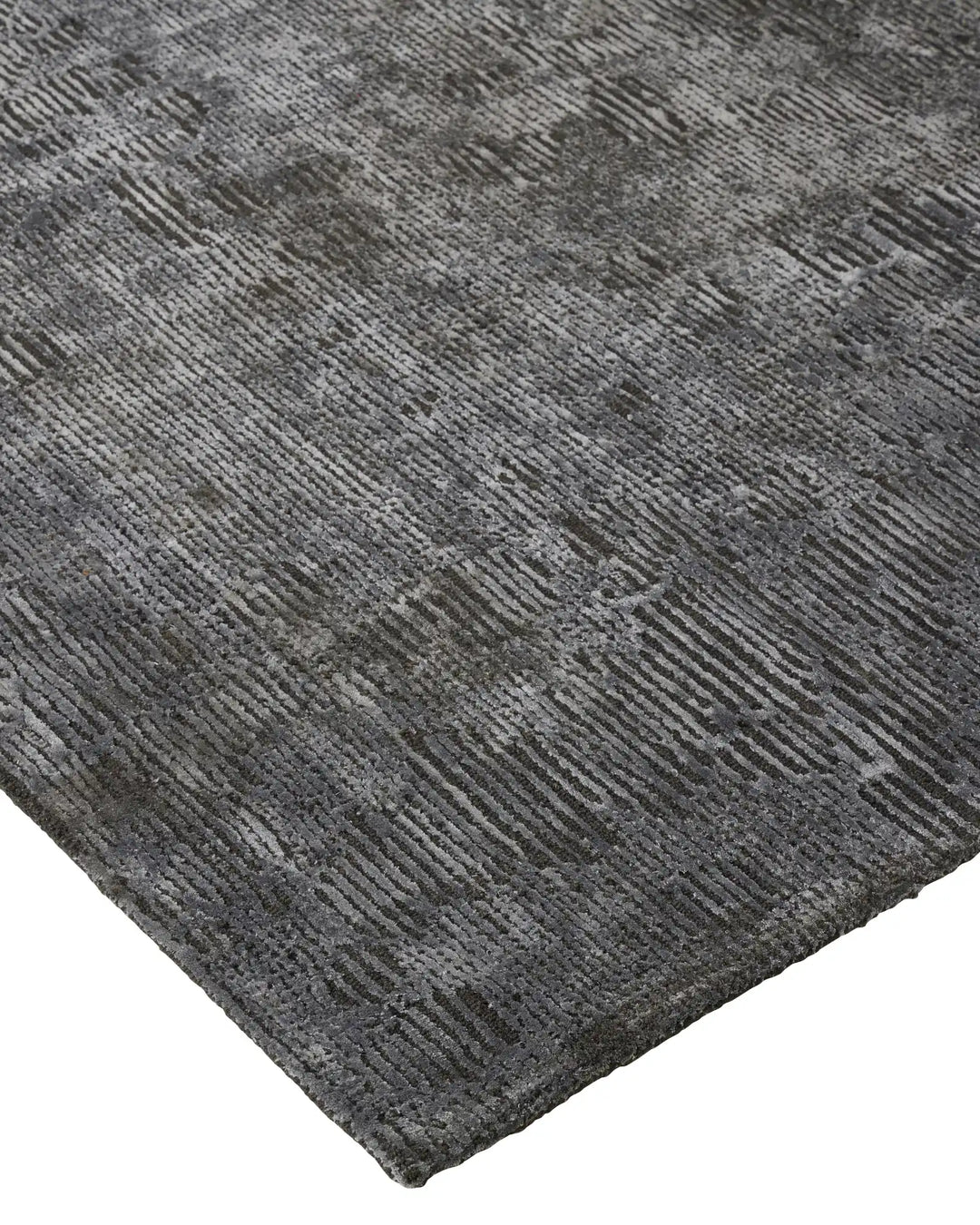 Glebe Shadow rug detail, hand-woven viscose blend with textured weave and charcoal grey tones, by Weave Home