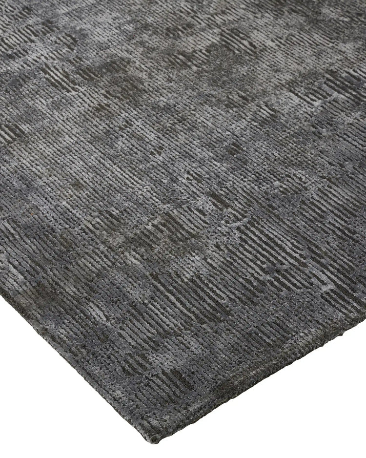Glebe Shadow rug detail, hand-woven viscose blend with textured weave and charcoal grey tones, by Weave Home