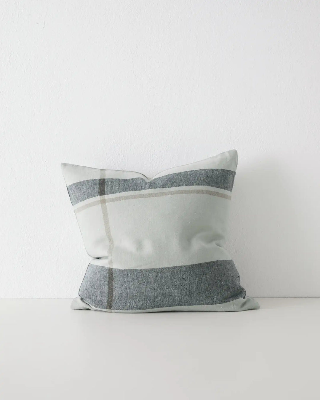Dante Laurel linen cushion, 50x50cm, featuring soft European linen with charcoal and natural check pattern by Weave Home
