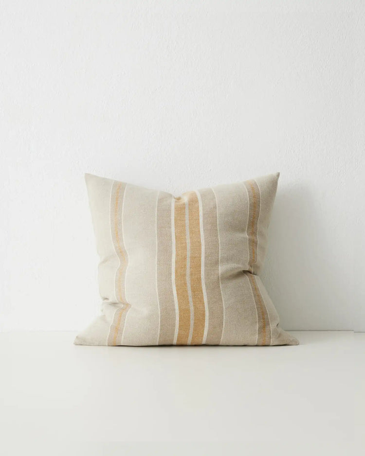 Franco Linen cushion, 50x50cm, cream with yellow and grey stripes, 100% European linen by Weave Home