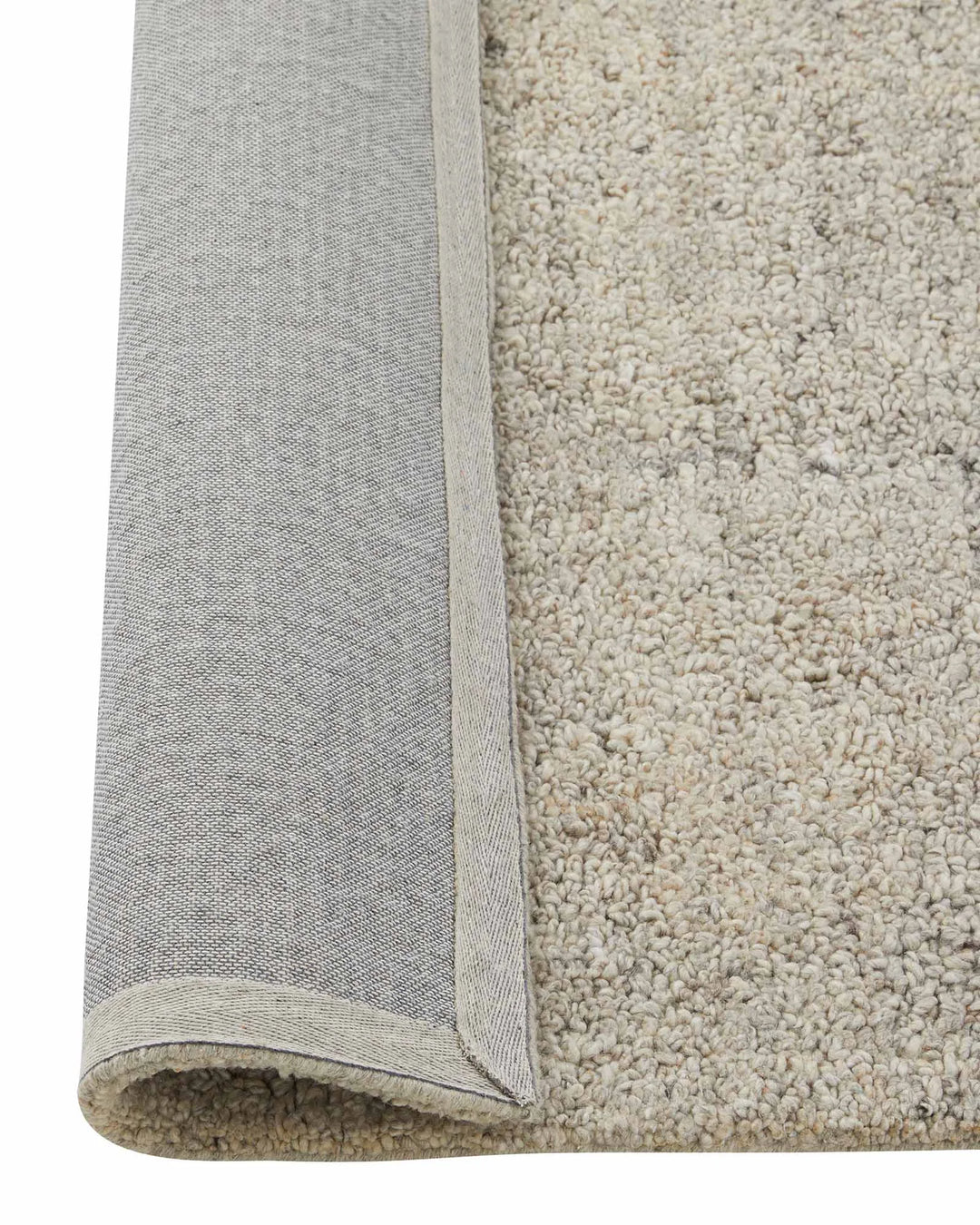 Marceau Fox wool blend rug detail, grey base with contrasting thread weave and bound edge by Weave Home