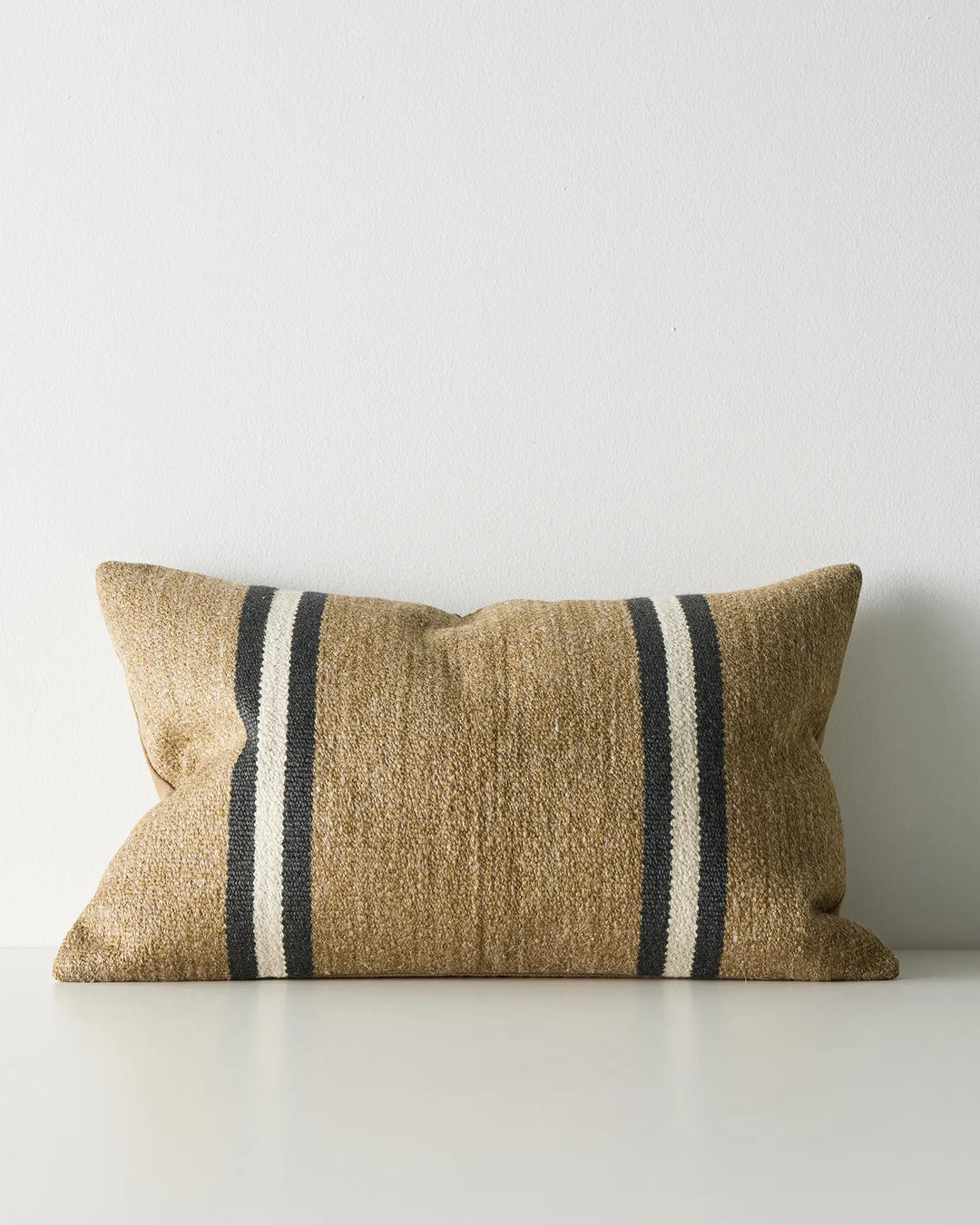 Mila Desert lumbar cushion cover, 40x60cm, wool linen blend with charcoal and cream stripe detail by Weave Home