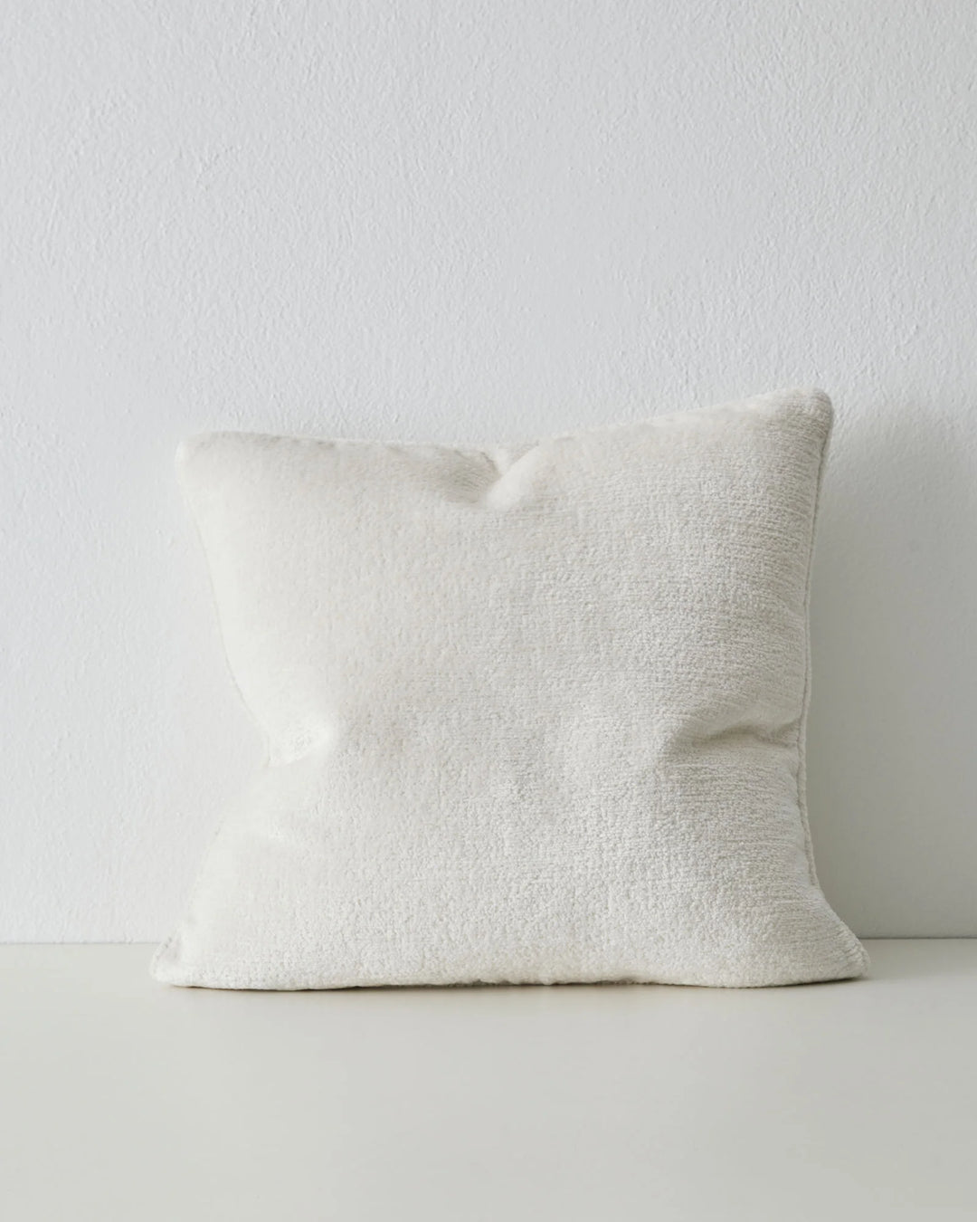 Tempo Pearl 50x50 cushion in pristine white with chunky chenille texture and piped edging by Weave Home